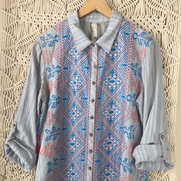 Arrata Silent Journey button down collared embroidered dress sz Small - Picture 2 of 12